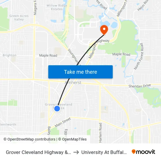 Grover Cleveland Highway & Rosedale Boulevard to University At Buffalo - Alumni Arena map
