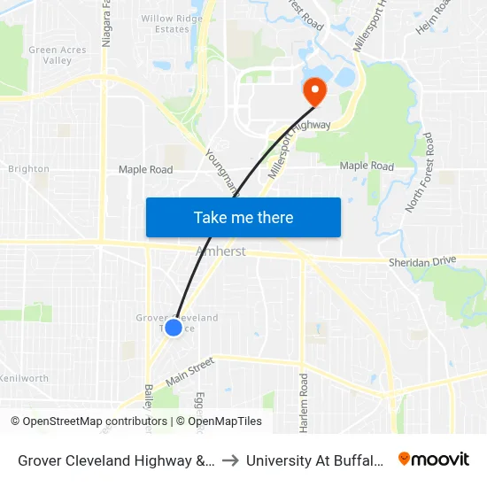 Grover Cleveland Highway & Rosedale Boulevard to University At Buffalo - Alumni Arena map
