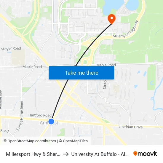 Millersport Hwy & Sheridan Drive to University At Buffalo - Alumni Arena map