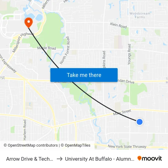 Arrow Drive & Tech Drive to University At Buffalo - Alumni Arena map