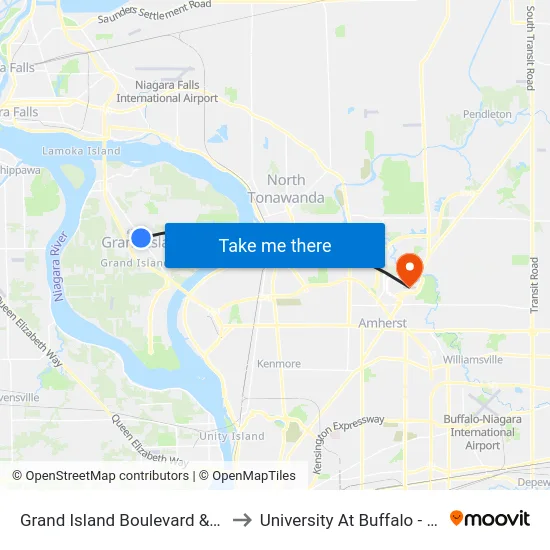 Grand Island Boulevard & Baseline Road to University At Buffalo - Alumni Arena map