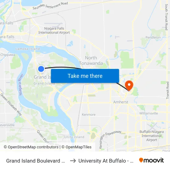 Grand Island Boulevard & Bedell Road to University At Buffalo - Alumni Arena map