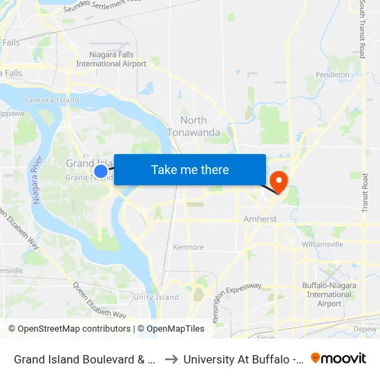 Grand Island Boulevard & Blue Pointe Lane to University At Buffalo - Alumni Arena map