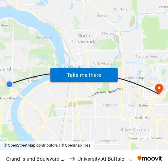 Grand Island Boulevard & Staley Road to University At Buffalo - Alumni Arena map