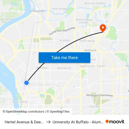 Hertel Avenue & Deer Street to University At Buffalo - Alumni Arena map