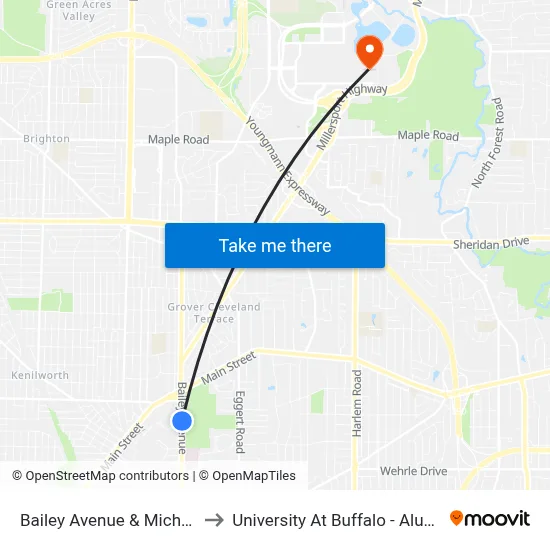 Bailey Avenue & Michael Road to University At Buffalo - Alumni Arena map