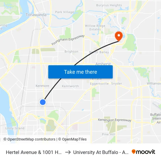 Hertel Avenue & 1001 Hertel Avenue to University At Buffalo - Alumni Arena map