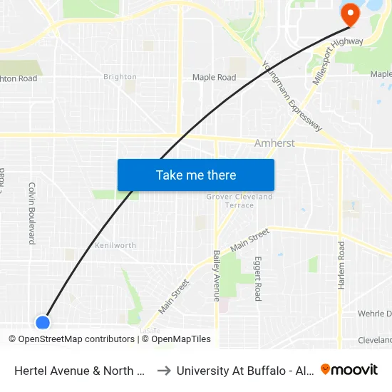 Hertel Avenue & North Park Avenue to University At Buffalo - Alumni Arena map
