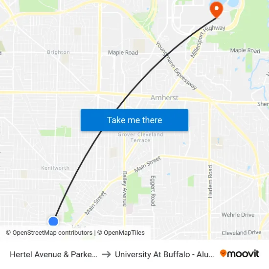 Hertel Avenue & Parker Avenue to University At Buffalo - Alumni Arena map