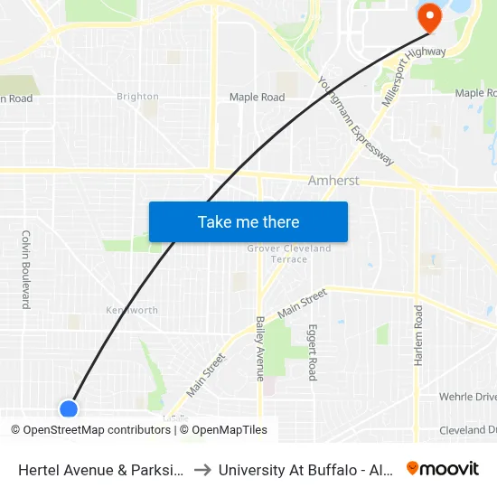 Hertel Avenue & Parkside Avenue to University At Buffalo - Alumni Arena map