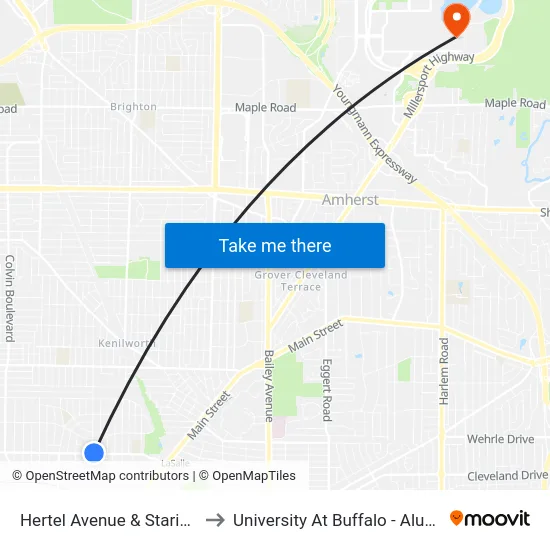 Hertel Avenue & Starin Avenue to University At Buffalo - Alumni Arena map