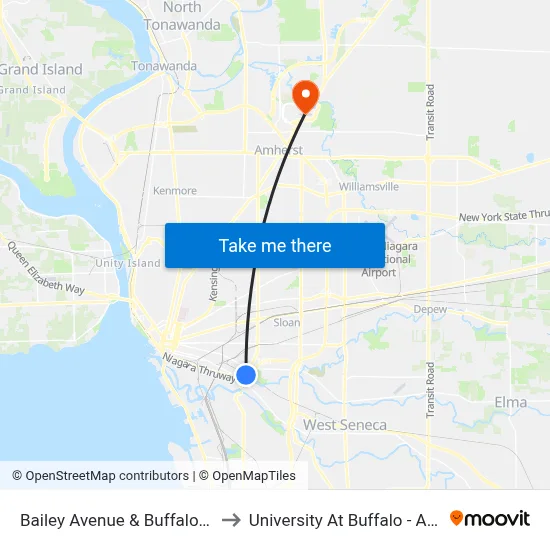Bailey Avenue & Buffalo China Road to University At Buffalo - Alumni Arena map