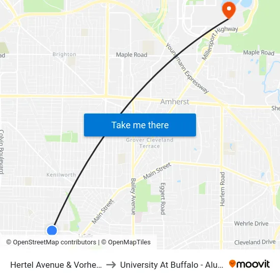 Hertel Avenue & Vorhees Street to University At Buffalo - Alumni Arena map