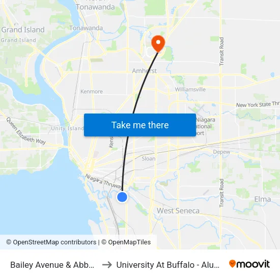 Bailey Avenue & Abbott Road to University At Buffalo - Alumni Arena map