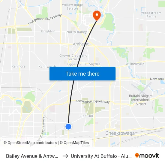 Bailey Avenue & Antwerp Street to University At Buffalo - Alumni Arena map