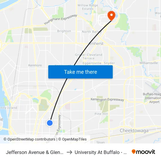 Jefferson Avenue & Glenwood Avenue to University At Buffalo - Alumni Arena map