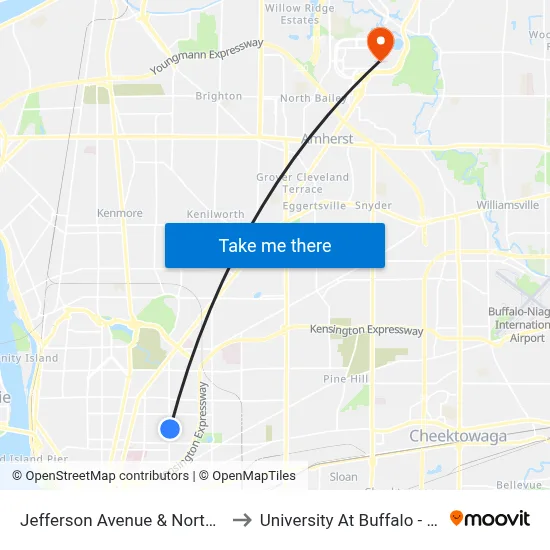 Jefferson Avenue & Northampton Street to University At Buffalo - Alumni Arena map