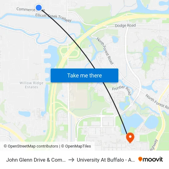 John Glenn Drive & Commerce Drive to University At Buffalo - Alumni Arena map