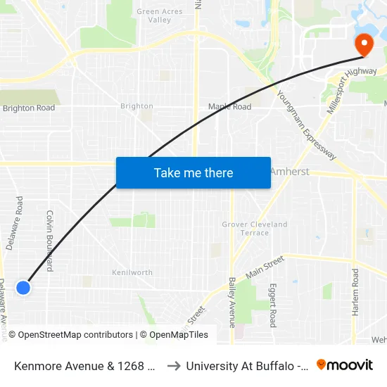 Kenmore Avenue & 1268 Kenmore Avenue to University At Buffalo - Alumni Arena map