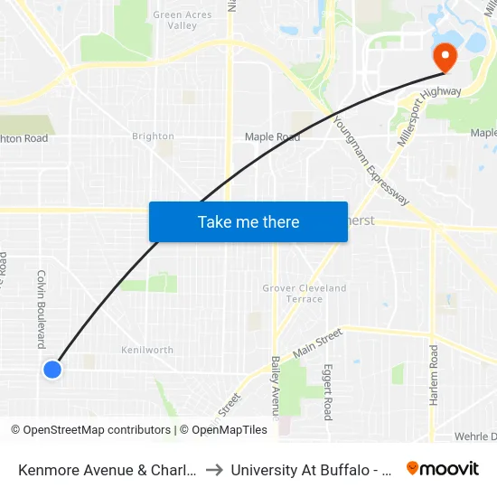 Kenmore Avenue & Charleston Avenue to University At Buffalo - Alumni Arena map