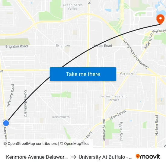 Kenmore Avenue Delaware Avenue West to University At Buffalo - Alumni Arena map