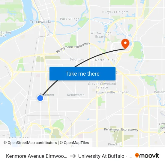 Kenmore Avenue Elmwood Avenue West to University At Buffalo - Alumni Arena map