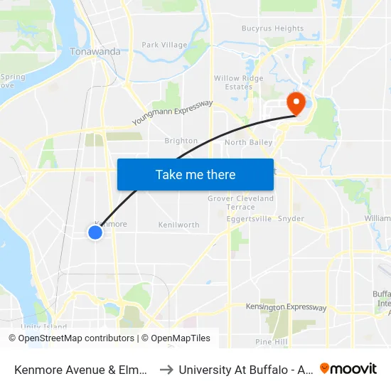 Kenmore Avenue & Elmwood Avenue to University At Buffalo - Alumni Arena map