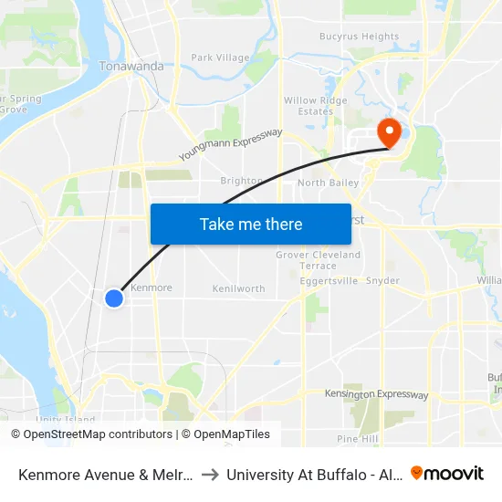 Kenmore Avenue & Melrose Avenue to University At Buffalo - Alumni Arena map