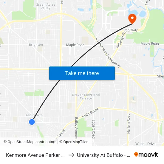 Kenmore Avenue Parker Boulevard Wes to University At Buffalo - Alumni Arena map