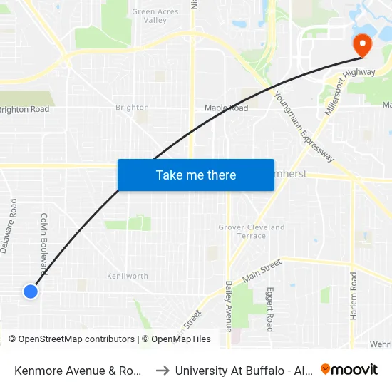 Kenmore Avenue & Rowley Avenue to University At Buffalo - Alumni Arena map
