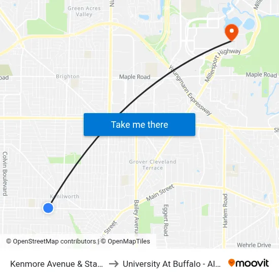 Kenmore Avenue & Starin Avenue to University At Buffalo - Alumni Arena map