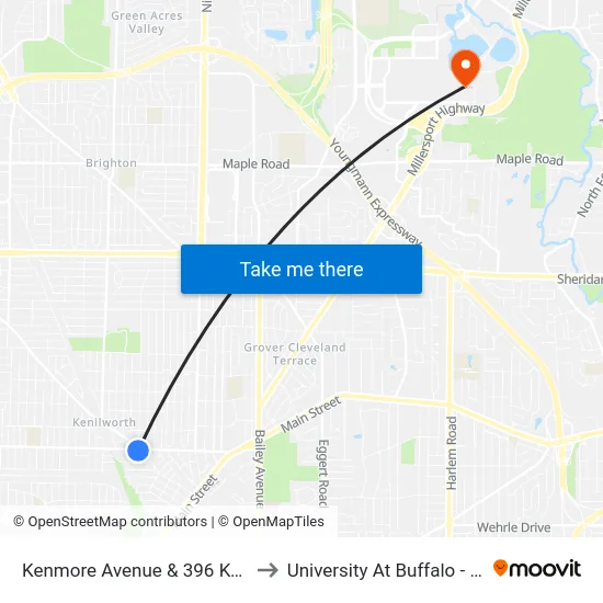 Kenmore Avenue & 396 Kenmore Avenue to University At Buffalo - Alumni Arena map