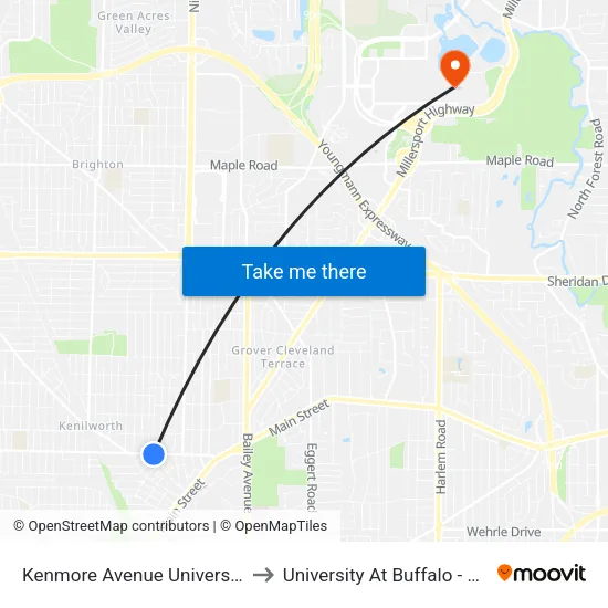 Kenmore Avenue University Avenue Ea to University At Buffalo - Alumni Arena map