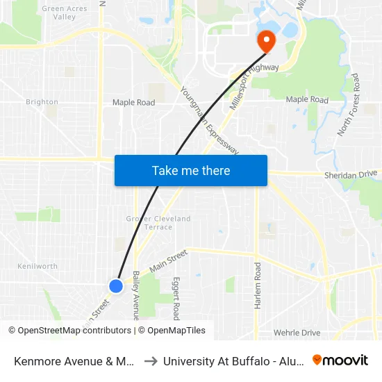 Kenmore Avenue & Main Street to University At Buffalo - Alumni Arena map