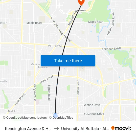 Kensington Avenue & Huntley Road to University At Buffalo - Alumni Arena map