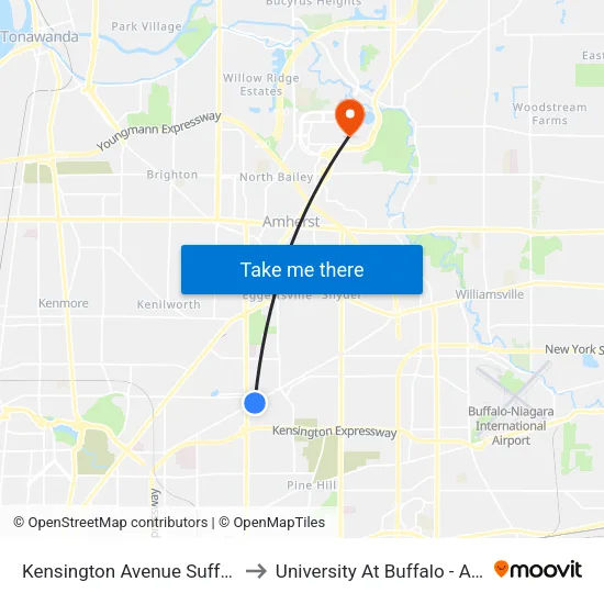 Kensington Avenue Suffolk Street Ea to University At Buffalo - Alumni Arena map