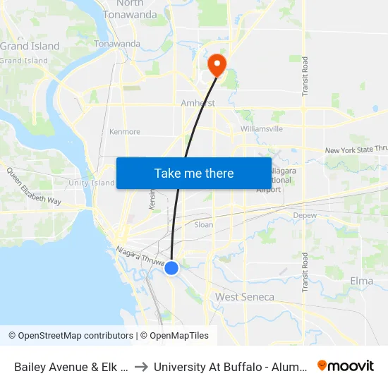 Bailey Avenue & Elk Street to University At Buffalo - Alumni Arena map