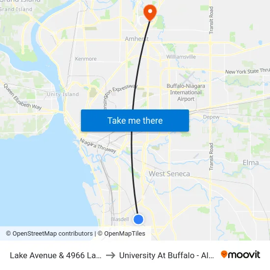 Lake Avenue & 4966 Lake Avenue to University At Buffalo - Alumni Arena map