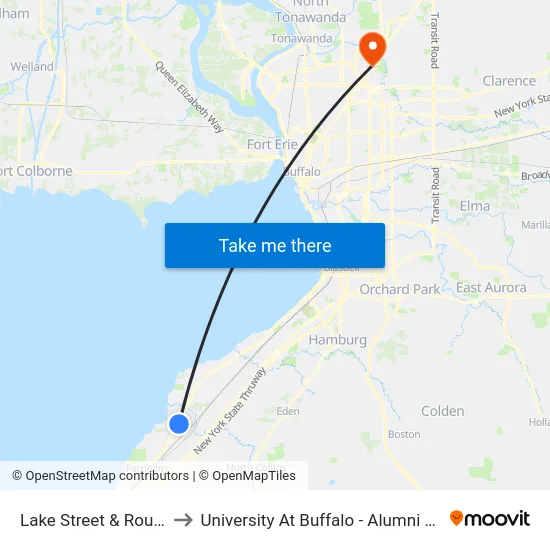 Lake Street & Route 5 to University At Buffalo - Alumni Arena map
