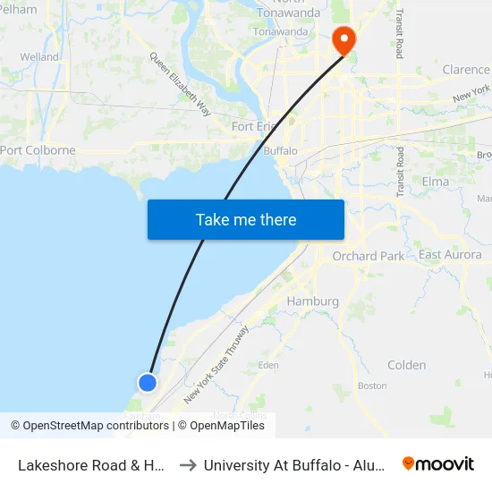 Lakeshore Road & Herr Road to University At Buffalo - Alumni Arena map