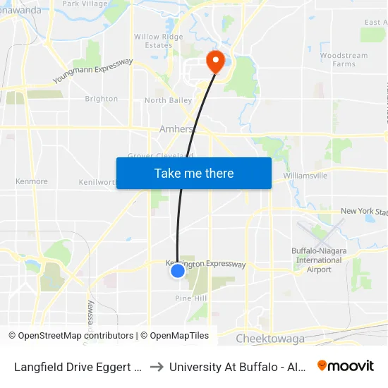 Langfield Drive Eggert Road East to University At Buffalo - Alumni Arena map