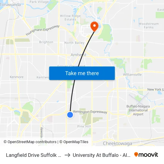 Langfield Drive Suffolk Street East to University At Buffalo - Alumni Arena map