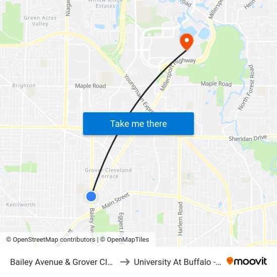 Bailey Avenue & Grover Cleveland Highway to University At Buffalo - Alumni Arena map