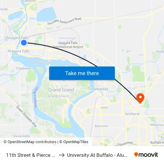 11th Street & Pierce Avenue to University At Buffalo - Alumni Arena map