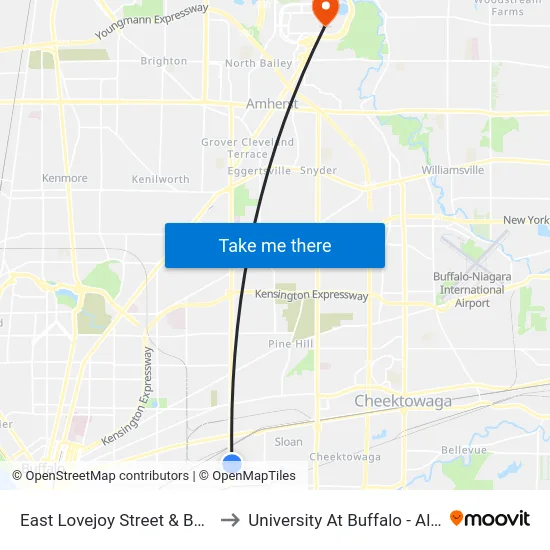 East Lovejoy Street & Bailey Avenue to University At Buffalo - Alumni Arena map