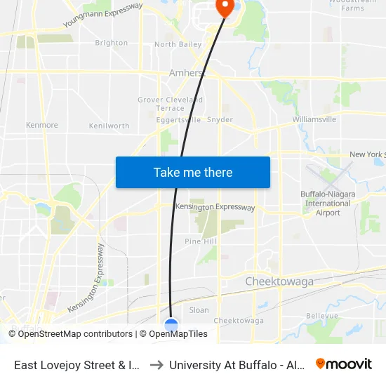 East Lovejoy Street & Ideal Street to University At Buffalo - Alumni Arena map