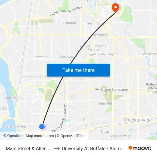 Main Street & Allen Street to University At Buffalo - Alumni Arena map