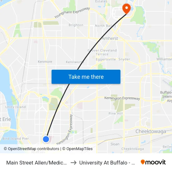 Main Street Allen/Medical Campus St to University At Buffalo - Alumni Arena map