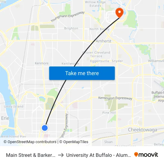Main Street & Barker Street to University At Buffalo - Alumni Arena map