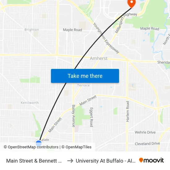 Main Street & Bennett High School to University At Buffalo - Alumni Arena map